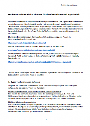 Buchtitel: Der kommunale Haushalt – Hinweise für die Offene Kinder- und Jugendarbeit